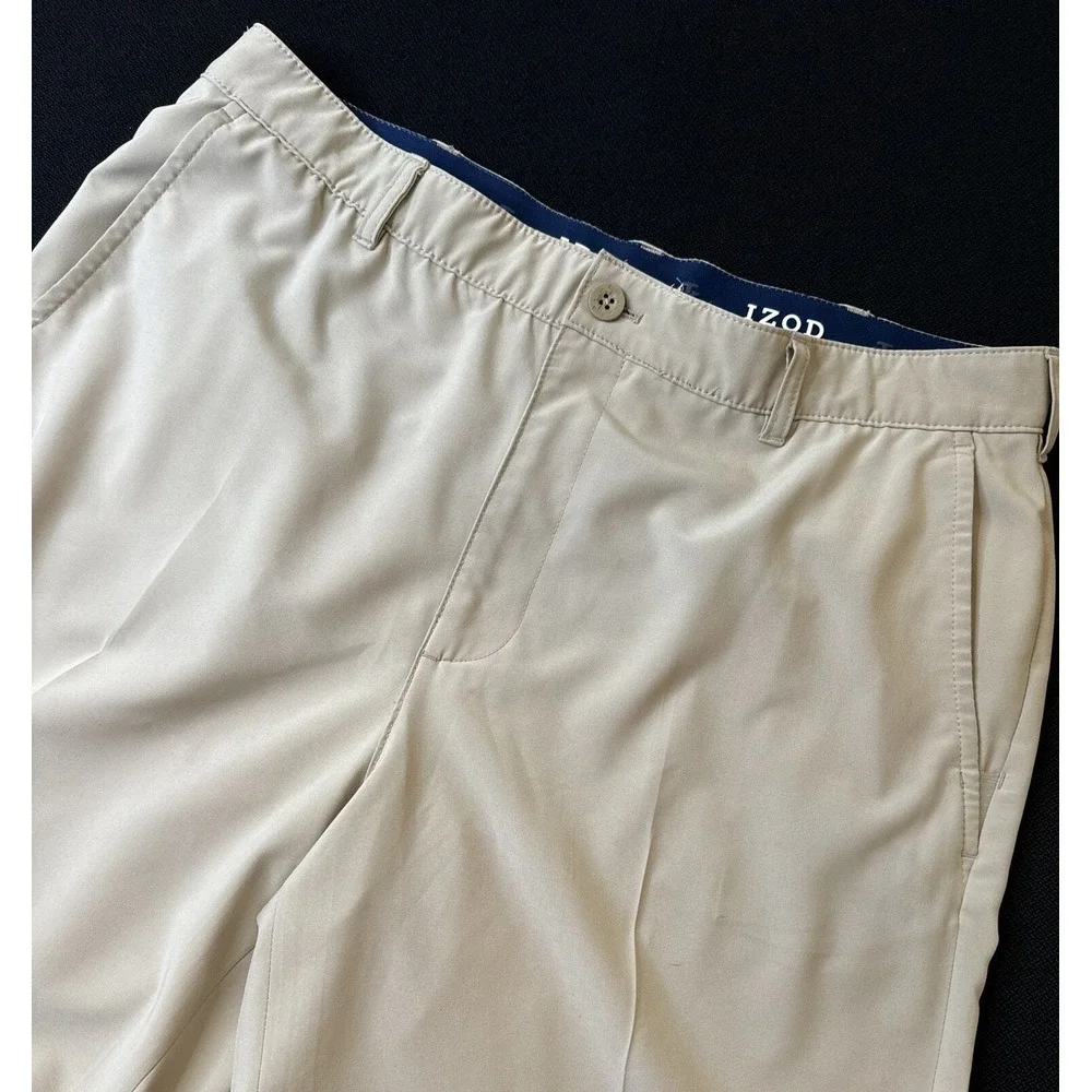 IZOD‎ 36x32 TAN Men's Golf Pants Flat Front Athletic/ Performance ~ EXCELLENT